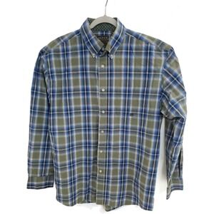 Roper Shirt Mens Large Blue Green Plaid‎ Button Down Long Sleeve Western Wear